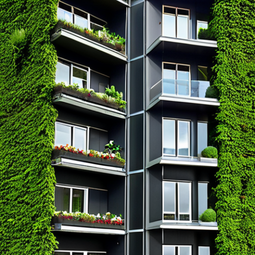 **Image Prompt:** A vibrant vertical garden covering the facade of a modern building in Rotterdam. Lush greenery cascades down the walls, with visible systems for irrigation and plant support. The sky is clear, and people are seen enjoying the green space from nearby cafes. The overall feeling is one of a harmonious blend of nature and urban life.
