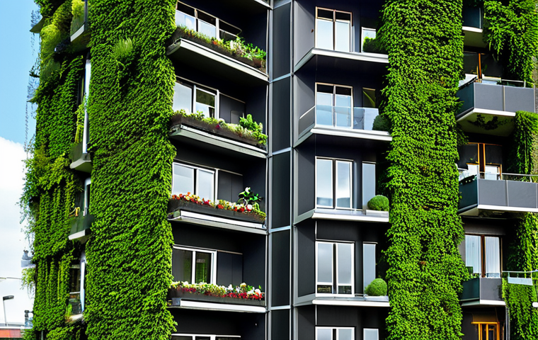 **Image Prompt:** A vibrant vertical garden covering the facade of a modern building in Rotterdam. Lush greenery cascades down the walls, with visible systems for irrigation and plant support. The sky is clear, and people are seen enjoying the green space from nearby cafes. The overall feeling is one of a harmonious blend of nature and urban life.