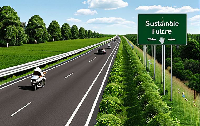 **
Prompt: *A divided highway. On one side, luxury cars speeding towards the horizon, billboards advertising "Quarterly Profits." On the other, a lush green path with cyclists and pedestrians, solar panels in the distance, a sign reading "Sustainable Future." A fork in the road ahead.*
**